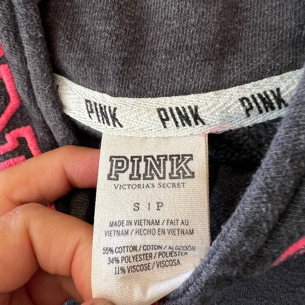 Victoria's Secret PINK 1/4 Zip Pullover Sweatshirt Gray/Pink Logo Size Small - Picture 6 of 11